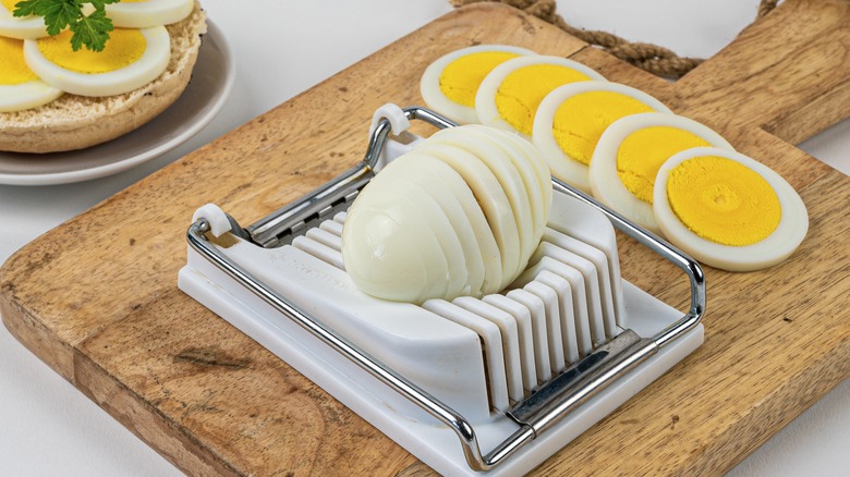 Boiled egg in egg slicer