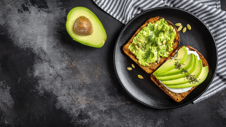 Sliced avocado on toast