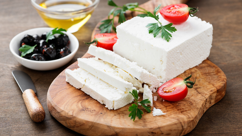 Slices of feta cheese