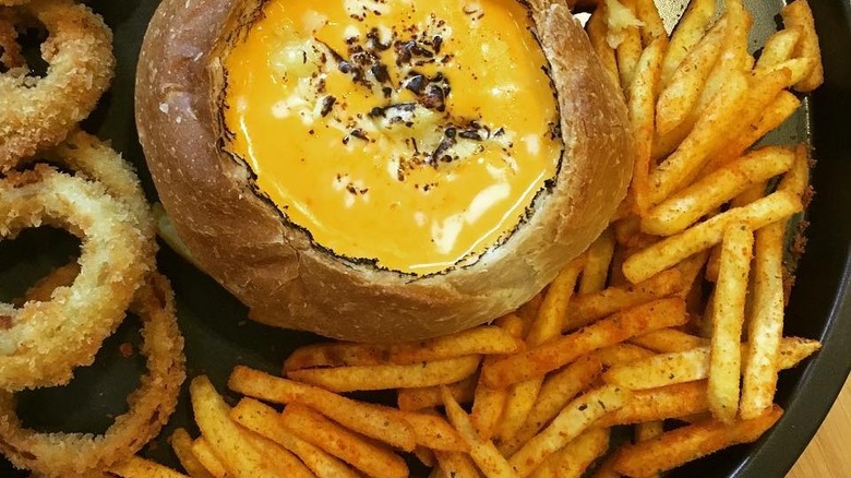 queso in a bread bowl