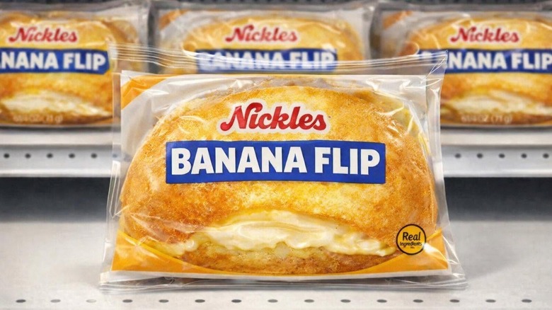 A plastic-wrapped Nickles Banana Flip sits alone in front of a shelf of Banana Flips