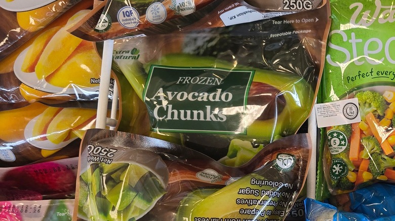Bags of frozen avocado chunks