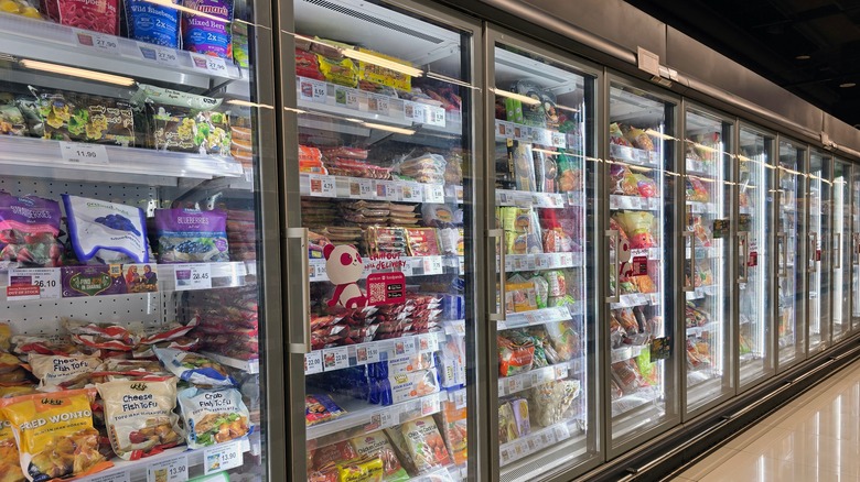 Frozen food section in grocery store