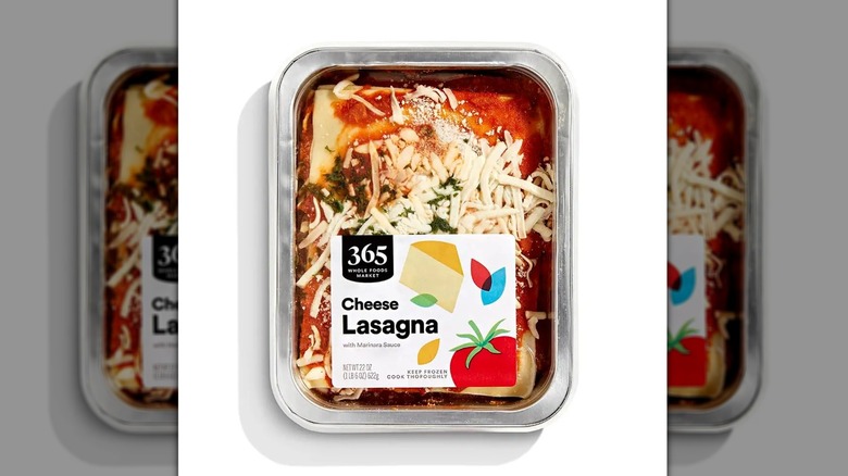 Frozen Lasagna by Whole Foods Market packaged in a silver container with a clear top
