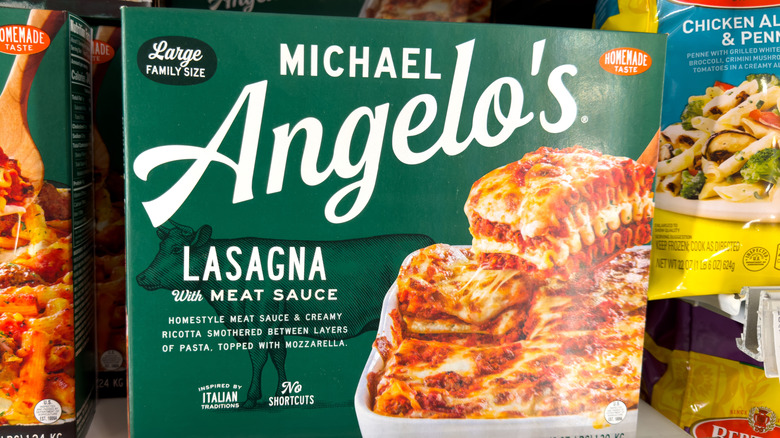 Michael Angelo's frozen lasagna dinner in a grocery store.