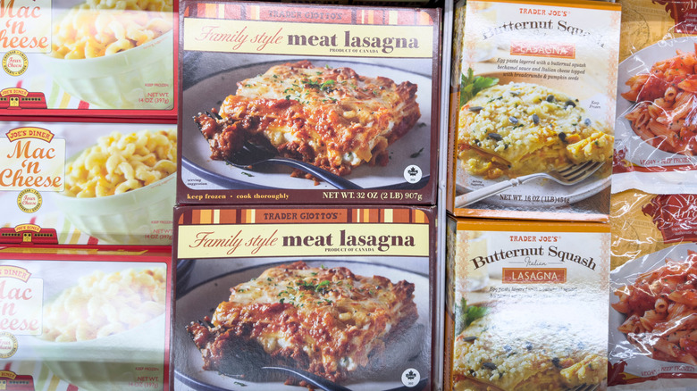 Boxes of Trader Joes Meat Lasagna and Butternut Squash Lasagna