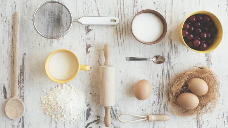 Cake ingredients on table