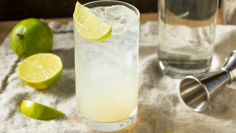 Gin Rickey on table with lime