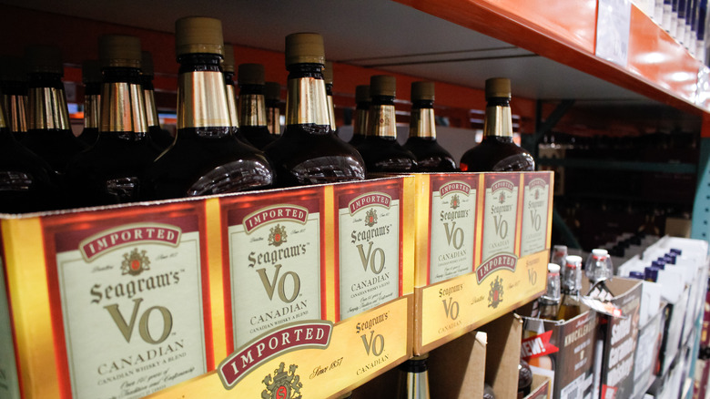 Shelves full of Canadian Cub whisky cases
