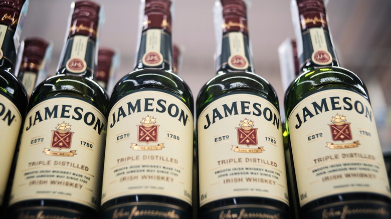 Bottles of Jameson Irish whisky on store shelf