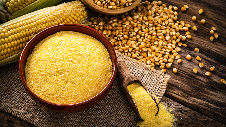 cornmeal in clay bowl