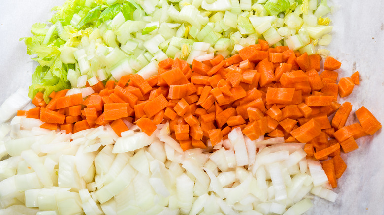 chopped celery, carrots and onions