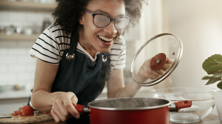 steaming soup pot