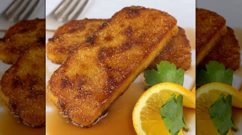 Plate of fried cornmeal mush