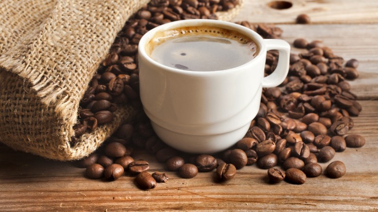 coffee cup and beans