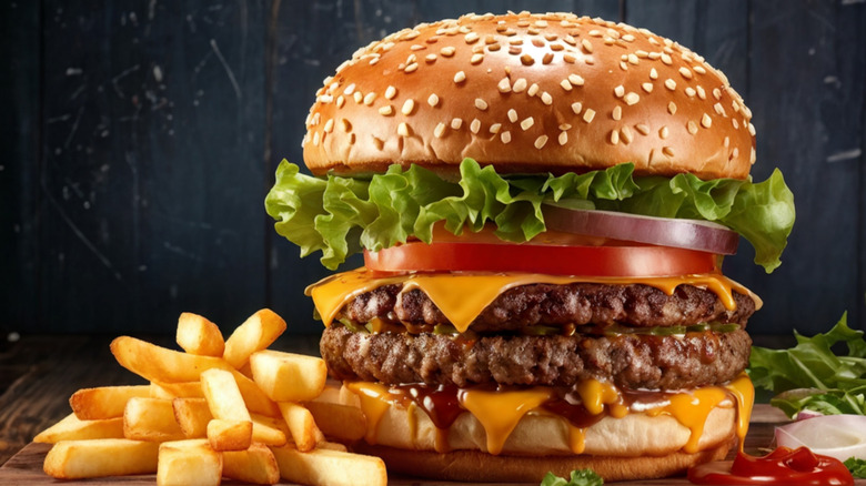 Burger with French fries