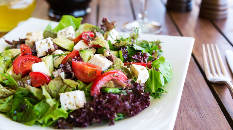 Greek salad on a table