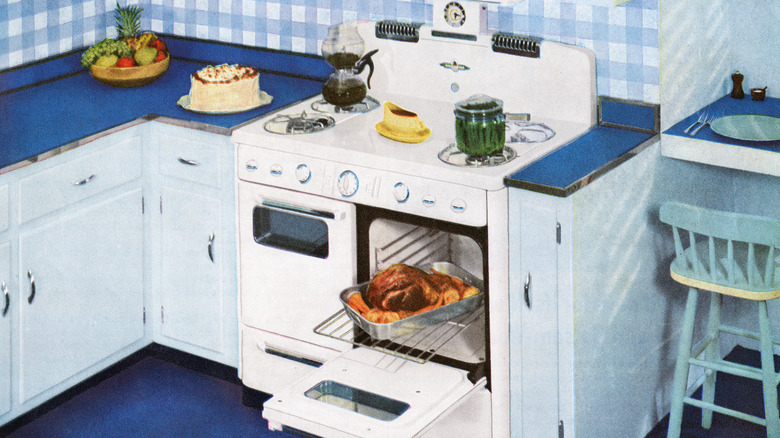 Vintage illustration of a 1950s kitchen.