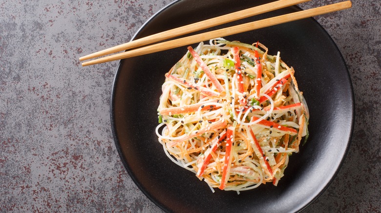 crab salad, chopsticks