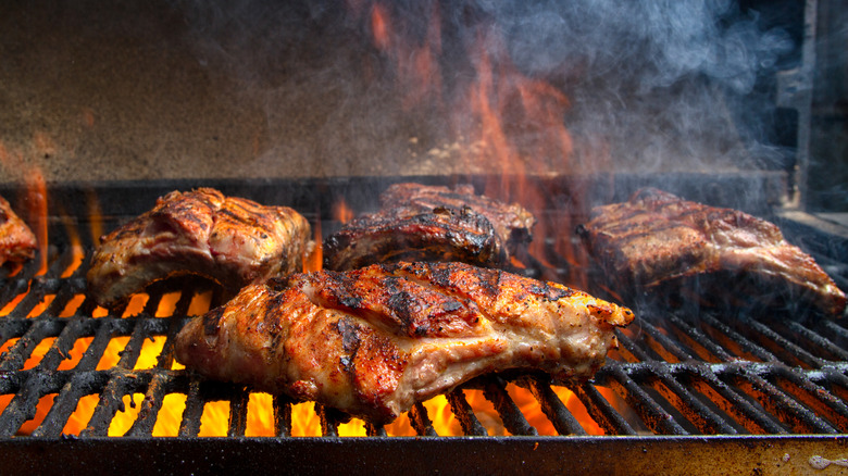 Baby back ribs on a barbecue grill