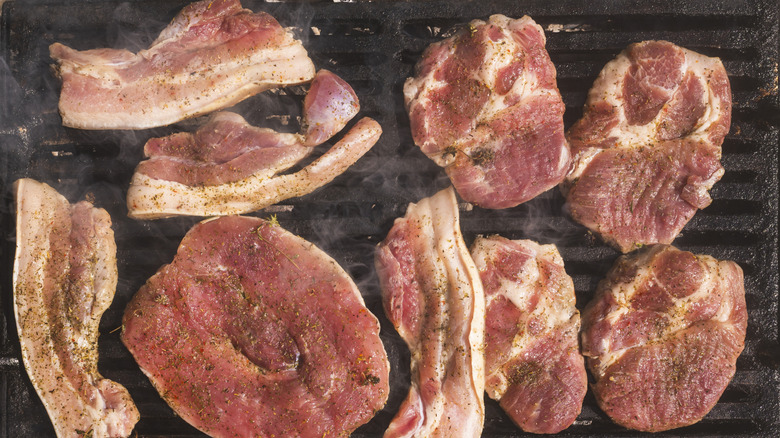 Pork steaks on a grill