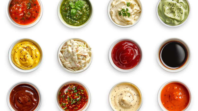 Assorted sauces in small dishes