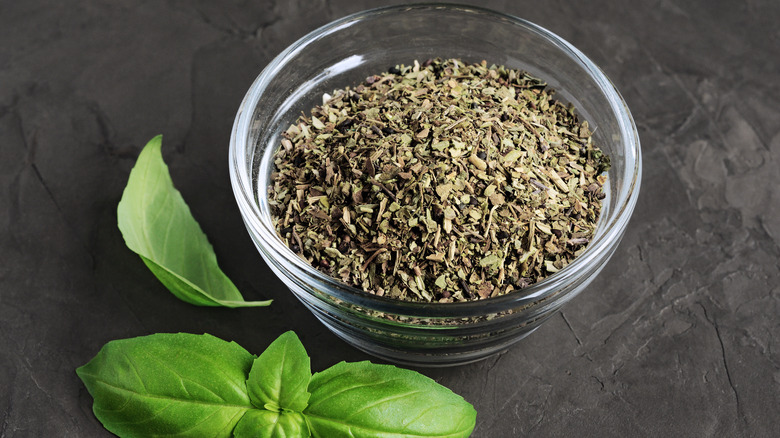 dried basil in bowl
