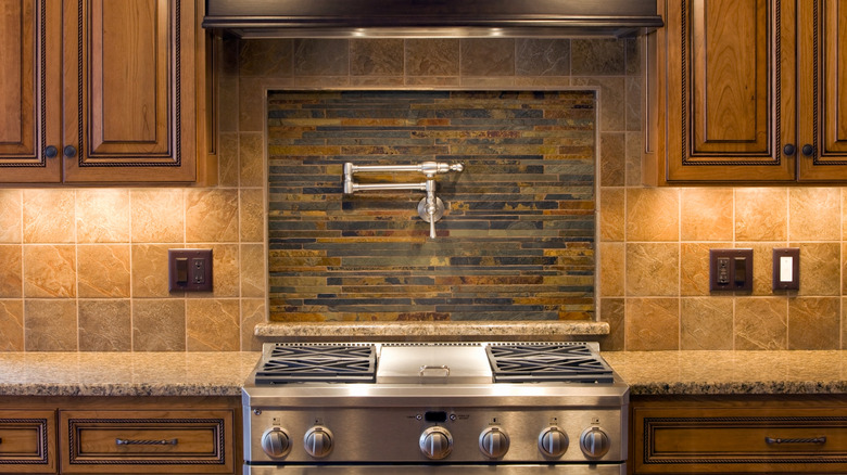 stone tile backsplash in kitchen