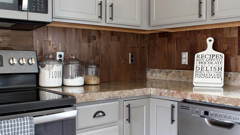 wood panel backsplash