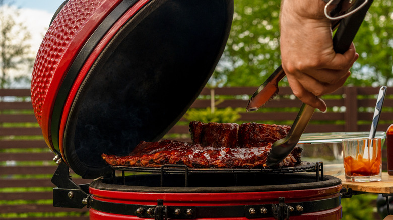 ribs cooking on grill