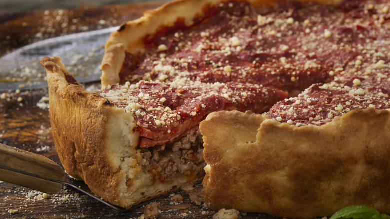 Chicago-style deep dish pizza