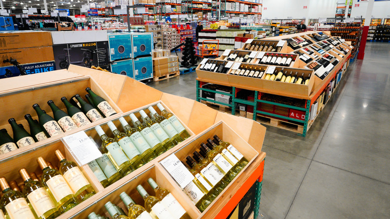 A wine and liquor section of a Costco