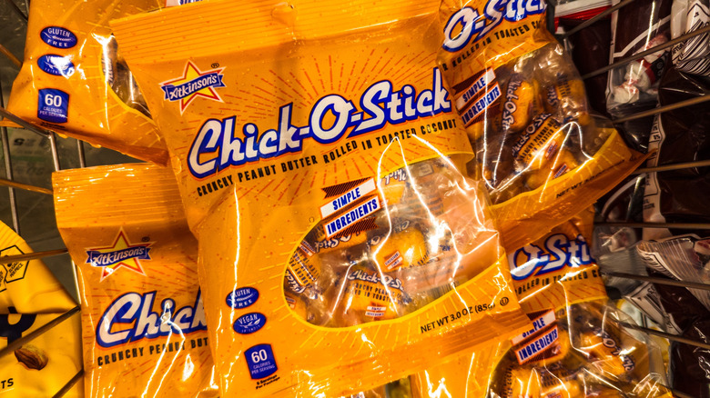 Bags of Chick-o-Stick candy in a metal basket