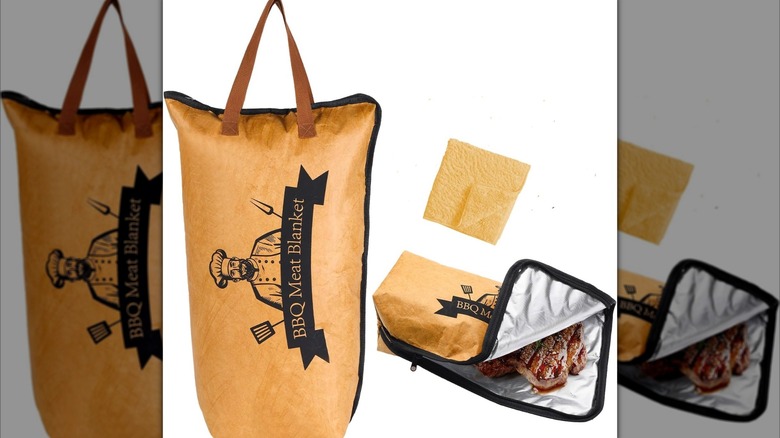 A barbecue resting bag holding meat