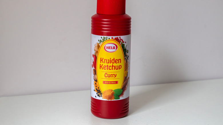 Curry ketchup bottle on a white background