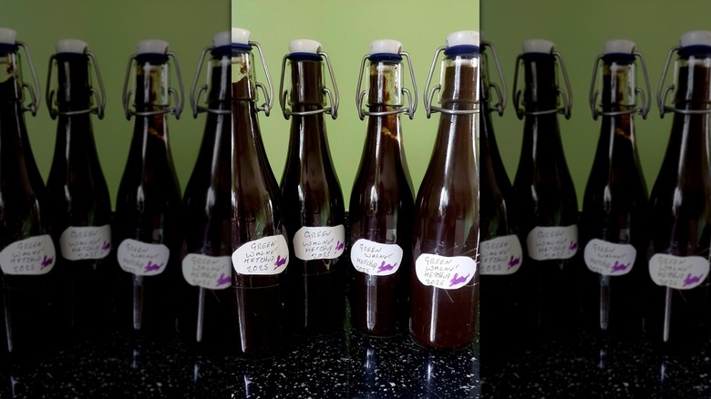 Bottles of homemade walnut ketchup