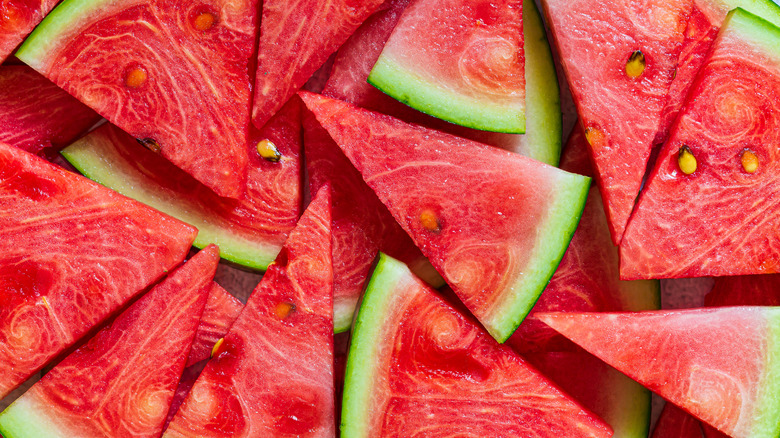 Slices of watermelon in a pile