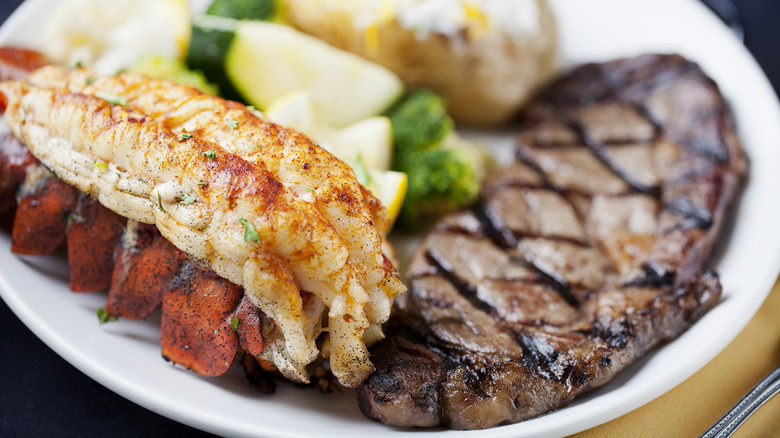Surf and turf with grilled steak and lobster tail