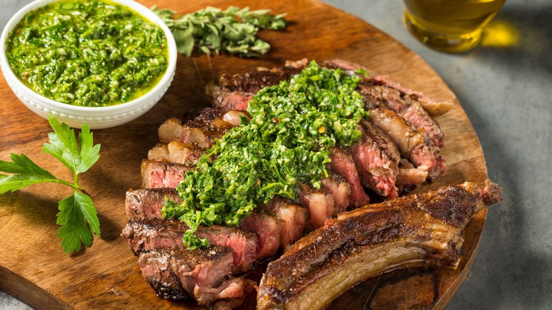 Sliced ribeye with chimichurri