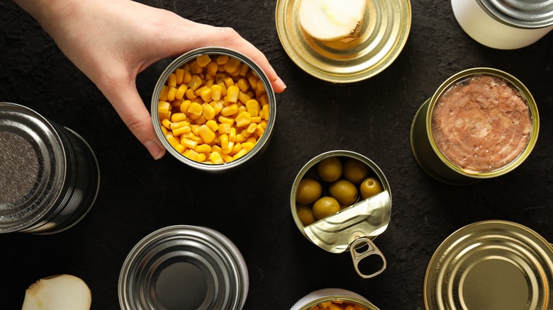 canned foods on table
