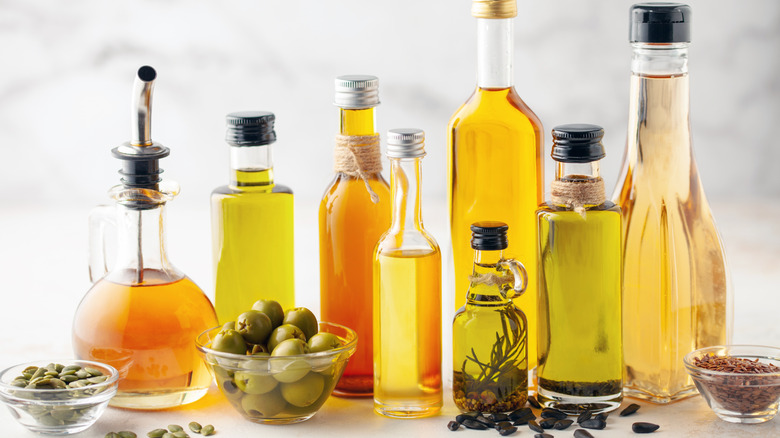 bottles of cooking oil lined up