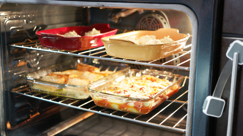 Multiple pans in an oven