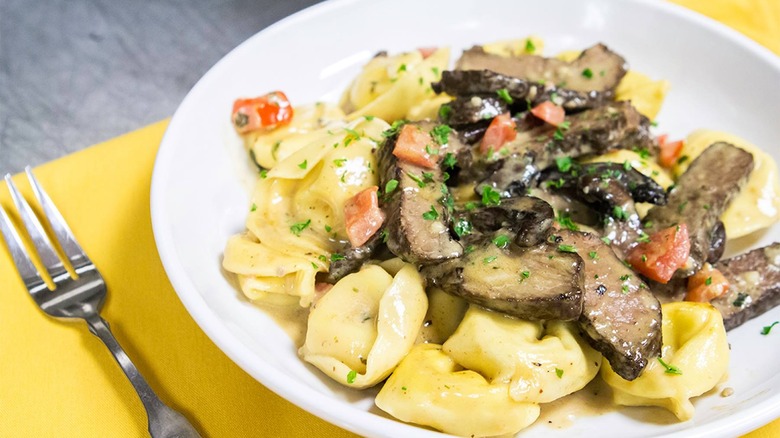Tortellini with braised beef and vegetables