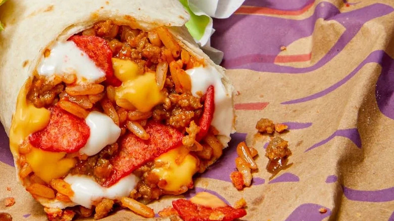 a Beefy Crunch Burrito on a napkin