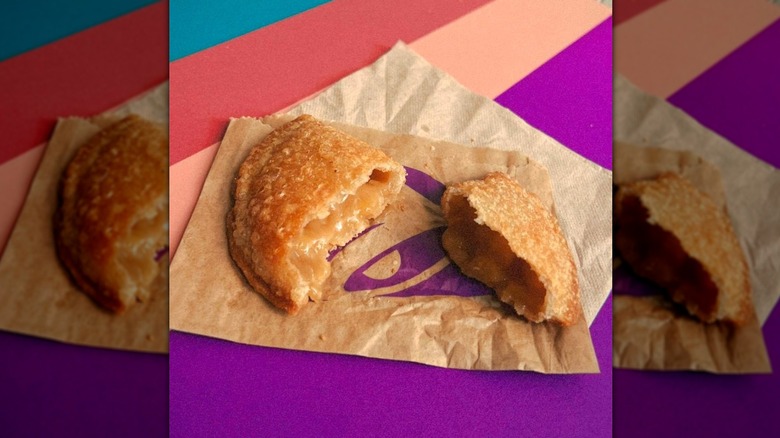 a caramel apple empanada on a taco bell wrapper