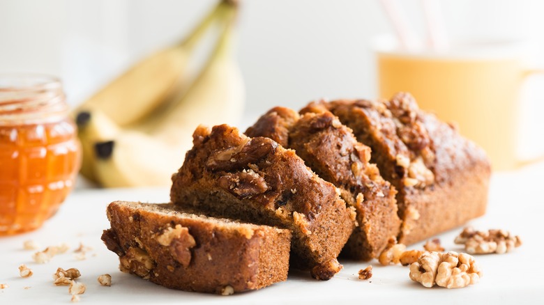 sliced loaf of banana bread 