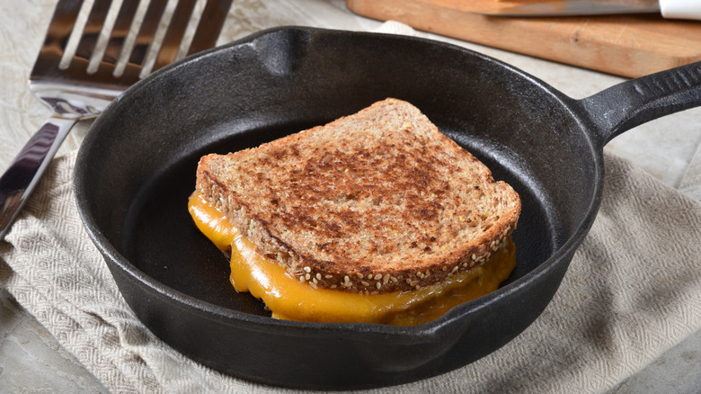 grilled cheese sandwich in pan