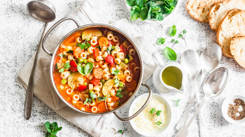 pot of minestrone with parmesan