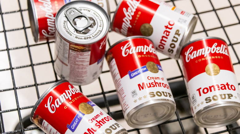 A variety of Campbell's Condensed Soups cans