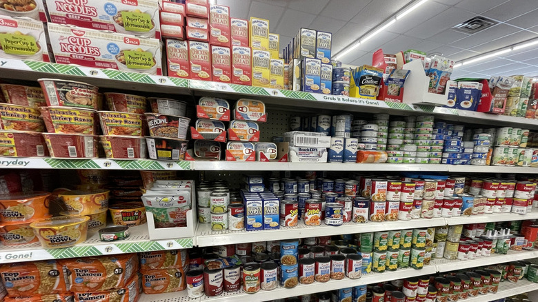 Canned food goods aisle in Dollar Tree